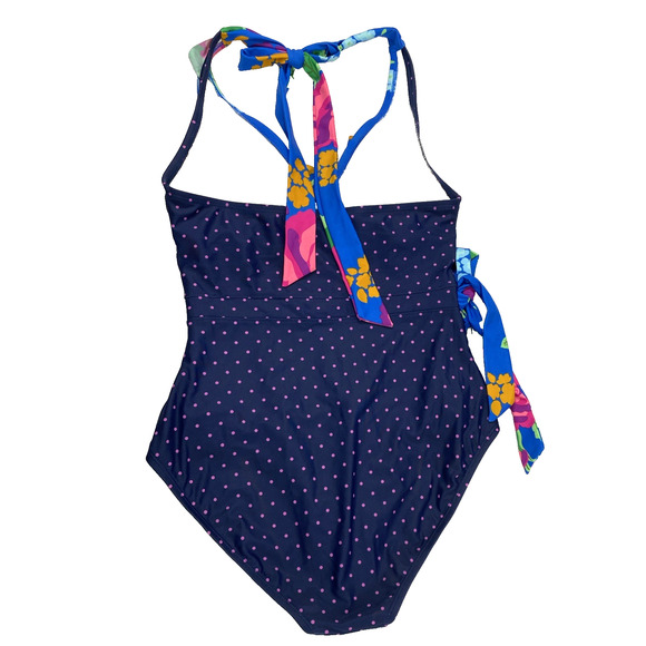 Matilda Jane Swimsuit Womens Medium Blue Polka Dot Floral Bathing Suit 1‎ Piece - Picture 2 of 9